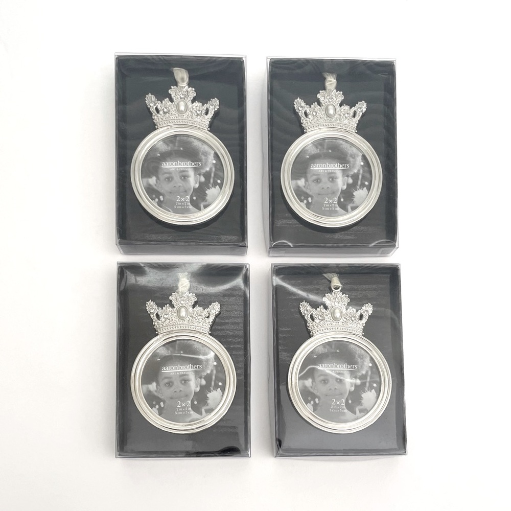 Aaron Brothers Silver Pearl Crown Picture Frame Ornaments Set of 4